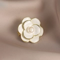 Elegant white enamel flower brooch with gold edges and center pearl on satin background - 227# White Camellia