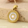 Pendentif soleil doré avec nacre, breloque ronde de 15 mm en acier inoxydable - Style de Soleil (KP116501-ZLA)