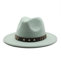Dettaglio di cappello fedora verde menta in lana con cinturino in pelle e borchie oro - M (56-58cm) / Verde Menta