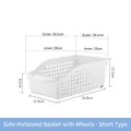 White plastic refrigerator organizer basket with handle and rear wheels for storage - Low Basket with Side Cutout and Wheels - PP