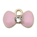 Pink bow charm with metal border and crystal center for DIY jewelry making - Rhinestone Bow