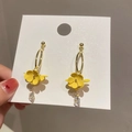 Close-up of yellow flower earrings with crystal teardrop pendant on white card - Flower Waterdrop Zircon Pendant Style (10#)