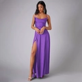 Robe longue élégante en satin violet dos nu avec fente haute pour tenue de soirée femme - S / Violet