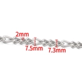 Detailed size specifications of 2mm silver square-wire oval link chain for DIY jewelry - Steel Color Oval 3:1 Indent Chain 7.5mm