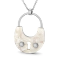 Collar con colgante de candado plateado con textura de mármol blanco y tachuelas - Colgante de Bloqueo de Textura Blanca Plateada (Solo Colgante)(KP44376-K)
