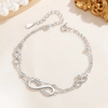 Bracciale a doppio strato in argento S925 con simbolo infinito e cristalli scintillanti - Stile Oro Bianco