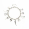 Bohemian silver charm bracelet with elephant, heart, key, and feather charms - Silver Charm Bracelet (08 Silver 10486)