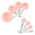 Pink measuring cups and spoons set with stainless steel handles on white background - Pink 8-Piece Set