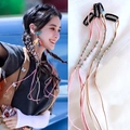 Braided hair extensions with vintage metal beads and black hair clips in pink and beige - Pink 2Pcs + Khaki 2Pcs