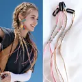 Braided hair extensions with vintage metal beads and black hair clips in pink and beige - Pink 2Pcs + Khaki 2Pcs
