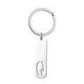 Detailed view of stainless steel keychain with letter Q cutout on a rectangular tag - Letter Q