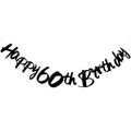 Elegant black Happy 60th Birthday banner with artistic paper cutout for party decor - 60th Birthday Glitter Style / Black