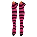 Halloween over-the-knee socks with black pink stripes and orange pumpkin decor - Rose Red and Black Stripes (Pumpkin Decor)