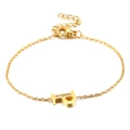 Minimalist gold titanium steel bracelet featuring a crystal-encrusted letter P pendant - Letter P Style (KB117708-KLB)