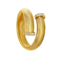 Elegant gold spiral spring bracelet featuring sparkling pavé crystals on a white backdrop - 16mm Gold Cross Bangle