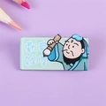 Cartoon scholar enamel pin with Diligent Study text on purple background - Studious (Confucius)