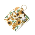 Sunflower and cow print leather card holder wallet with golden keychain ring - E2 Cow Art Print