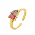 Golden open ring with purple pear-cut and pink square zircons birthstone jewelry - Open Size 7 / July