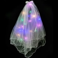 Macro shot of white mesh veil with colorful LED lights and a bow on a dark background - Glowing Colorful Light Pearl Veil (1pc)