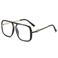 Modern oversized square sunglasses in black and gold finish with double bridge design - Black Frame