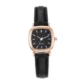 Elegante orologio al quarzo quadrato con cinturino in pelle nera e cassa in metallo rosa - Cassa Oro Rosa Quadrante Nero Cinturino Nero