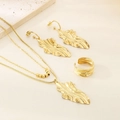 18K gold plated jewelry set featuring layered leaf necklace, earrings, and open ring - Wavy Leaf Style (KS220715-LX)