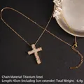 Titanium steel cross necklace in gold finish with colorful zircon stones inlay - Cross No.21 Gold (A1008)