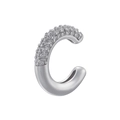 Close-up of silver C-shaped ear cuff featuring pave-set sparkling cubic zirconia details - Platinum Color White Zirconia