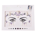 Face crystal stickers with white pearls and iridescent blue gems in card packaging - HF-75