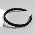 Detailed view of handmade black beaded headband with sparkling crystal embellishments - Black