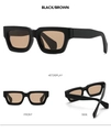 Three views of retro square sunglasses with black frames and brown lenses from multiple angles - Black Frame Tea Lens