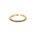 Adjustable golden ring featuring a row of small green zircon stones in a minimalist design - Adjustable Open / Green Zirconia
