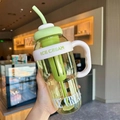 Large capacity clear plastic water bottle with green lid and white handle detail - Belly Cup / Green