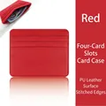 Slim red PU leather card holder with 4 card slots and high-quality stitched edges - PU Leather Surface / 4 Slots Stitched Edge / Red