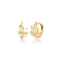 Minimalist S925 sterling silver leaf hoop earrings with marquise-cut clear zircons - White Zircon