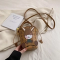 Brown bucket bag with cute bear and rabbit print on patterned faux leather - Brown