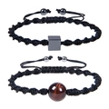 Detail of adjustable woven bracelet featuring white turquoise and square magnetic stones - Set-5