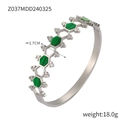 Silver hollow hexagonal bangle with green striped inlay and polished finish - Silver Green
