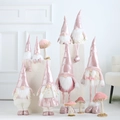 Pink and white Christmas gnomes collection with metallic details for holiday decoration - A410 Set of 8 Assorted Gnomes