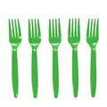 Five pieces of bright green plastic party forks for tropical themed celebrations - Dark Green Forks 10PCS