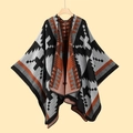 Detailed knit texture of colorful geometric pattern women shawl on wooden hanger - Cross Pattern Black Grey