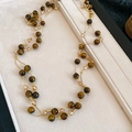 Vintage tiger eye stone beaded necklace with champagne crystals and gold spacer beads - Gold Brown
