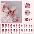 Unghie finte lunghe a ballerina con ciliegie e fiocchi 3D laser decorativi - Farfalla Ciliegia Sfumatura Rossa (D057 Stile Colla)