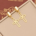 Macro shot of gold-plated cross earrings with white zircon accents on a beige display - Hollow Geometric Cross Style (5#)
