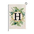 Garden flag with letter H design and green foliage pattern on faux linen fabric - Letter H