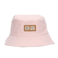 Pink cotton bucket hat featuring a leather smile patch with Beil Kiss embroidery - Light Pink