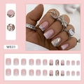 Pink gradient French press-on nails with glitter accents and gold trim 24pcs set - Glitter Gradient Glue Style (W831)