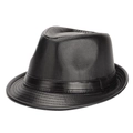 Detail of the high-quality leather texture and fine stitching on a black fedora hat - L / Faux Leather Black