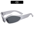 Y2K style matte silver wrap-around sunglasses with grey lenses and wide wavy temples C2 - Silver Frame Grey Lens