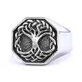 Anello punk da uomo ottagonale con rilievo albero della vita in acciaio inox vintage - US 7 / Stile Ottagonale Albero Della Vita (12301) / Color Acciaio
